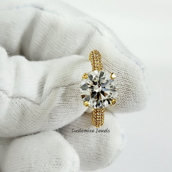 IGI 3.70 CT Round Lab Created Diamond Engagement Ring In 14k Gold,G-VS1,Ex - Picture 2 of 10